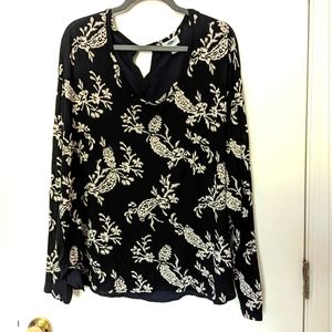 Old Navy Black and Cream Floral Blouse